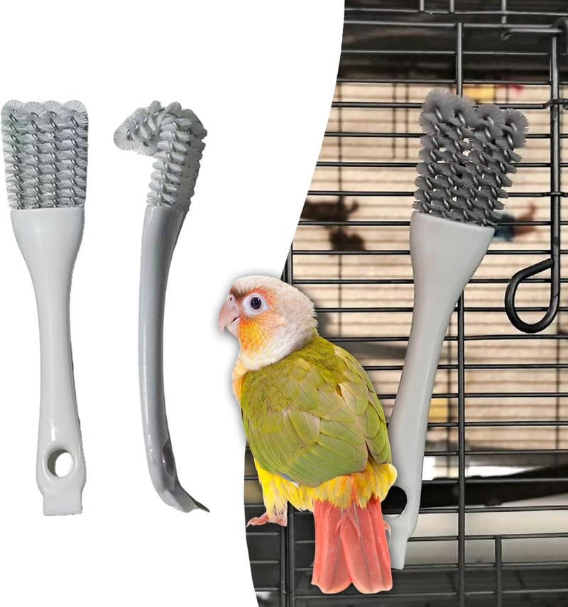 Tovyzalg 2-in-1 Bird Cage Cleaning Brush & Poop Remover with Long Handle – Scraper, Curved Brush for Parrot Cages, Kennels, and Perches – Rust-Resistant Pet Habitat Cleaning Tool (2 Pcs) (Grey+White) - Image 1